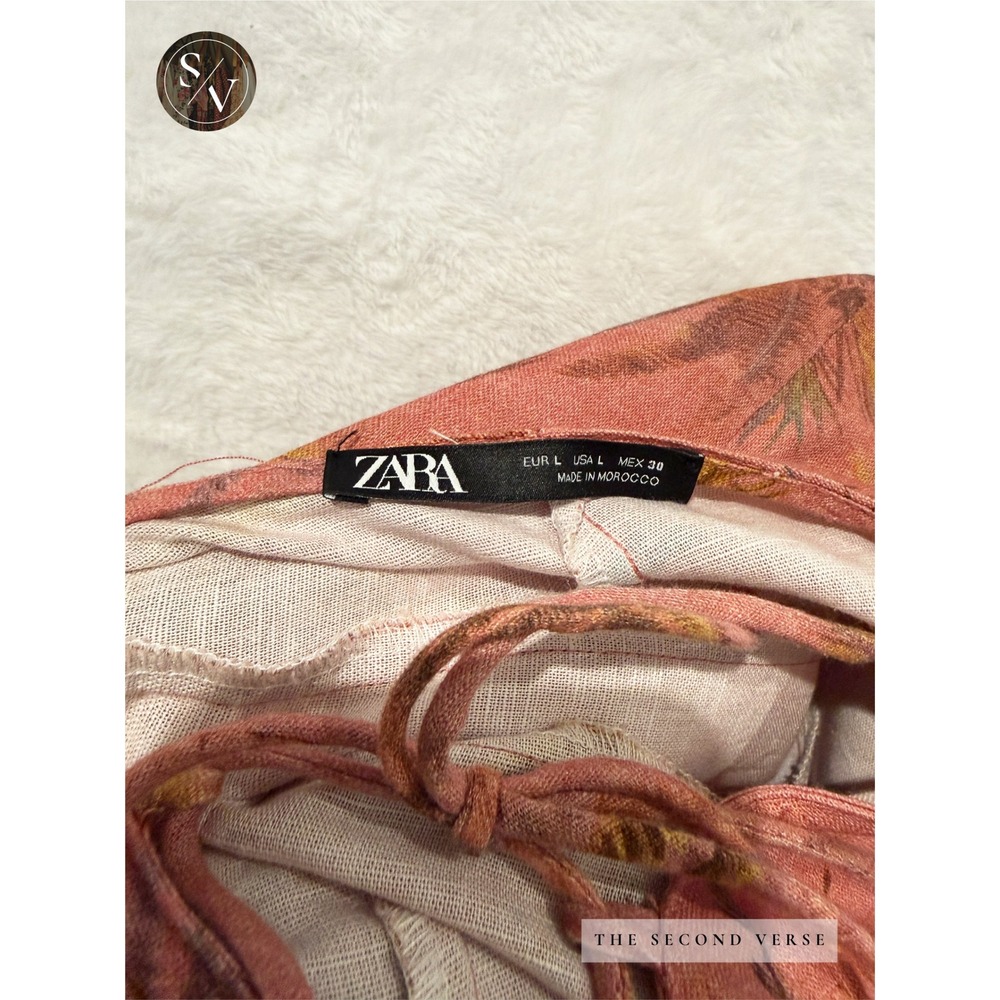 Zara Tropical Palm Leaf Cotton Linen Blend Button Front Midi Dress Size Large - Picture 11 of 11